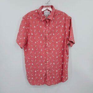 Denim & Flower Ricky Singh Shirt L Slim Fit Short Sleeve Button Up Red Sailboats